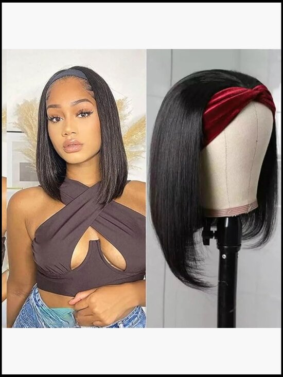 Bob Headband Wig Human Hair Short Straight Remy Easy Wear Go Glueless 8 Inch main image 4